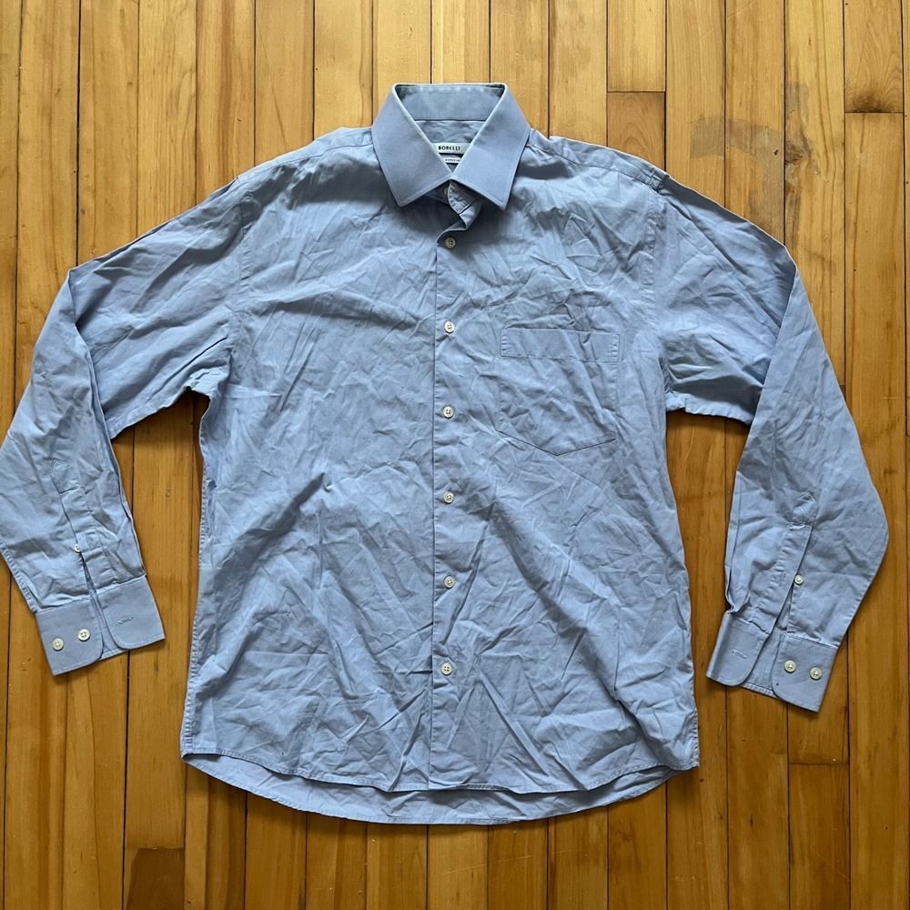 BORELLI FIO ESPECIAL Light Blue Dress Shirt Mens Size 41 Long Sleeve Button Down